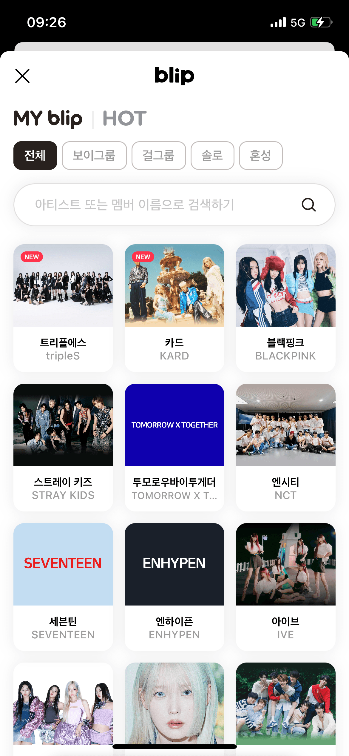 blip 아티스트 선택